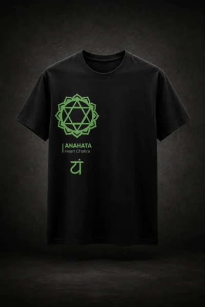 Camiseta preta com estampa de chakra inspirada em espiritualidade