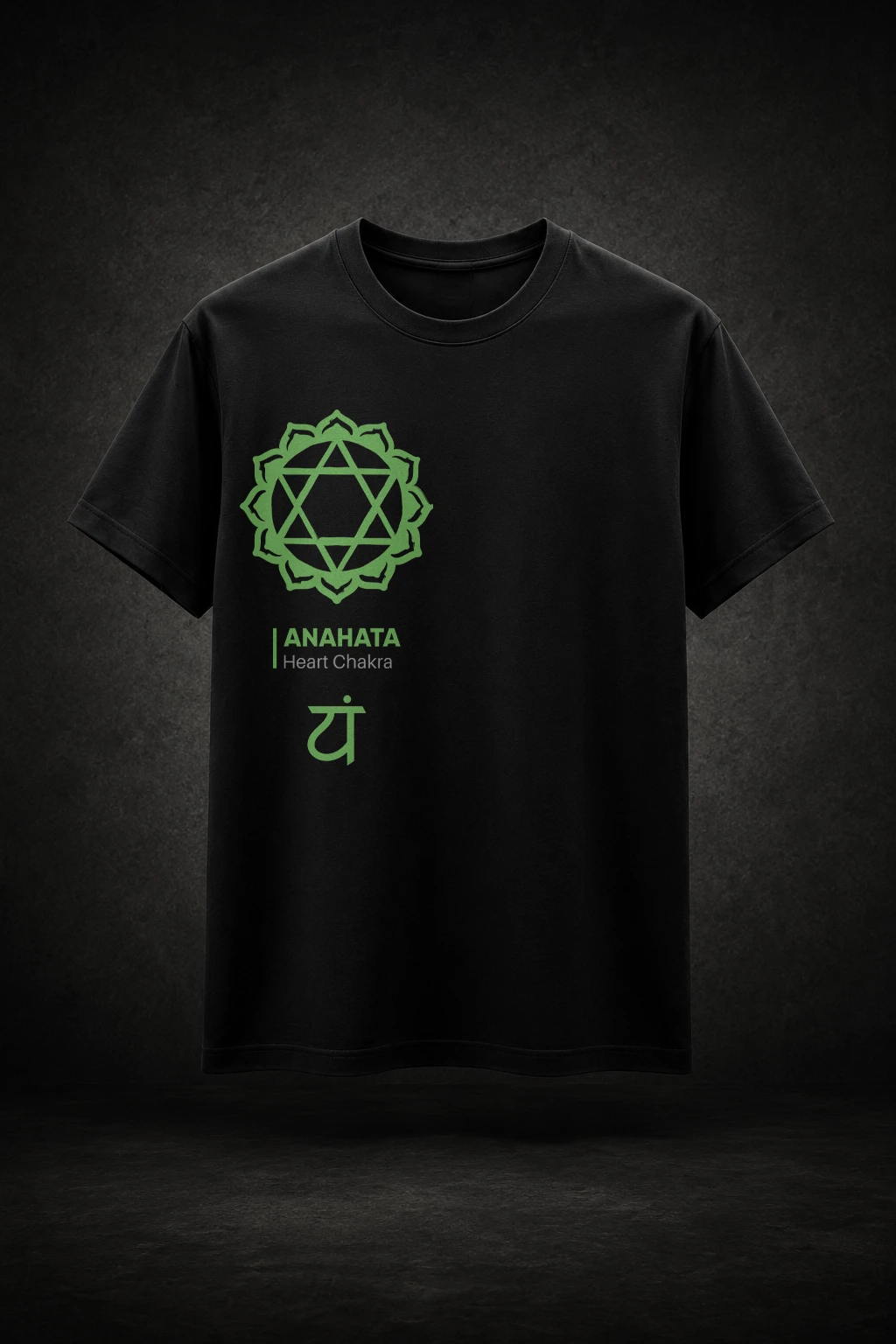 Camiseta preta com estampa de chakra inspirada em espiritualidade