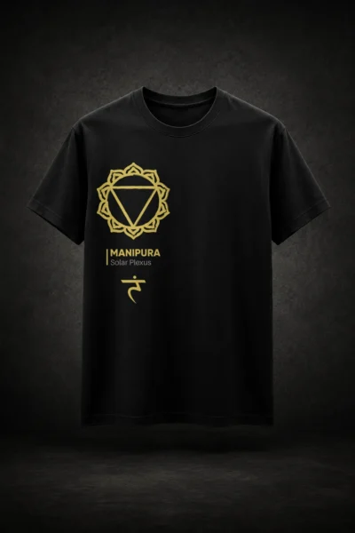 Camiseta preta com estampa de chakra inspirada em espiritualidade