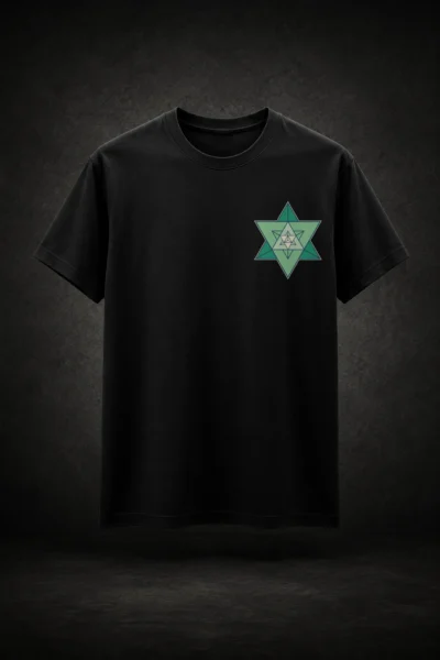Camiseta preta com estampa da Merkabah Geometria Sagrada