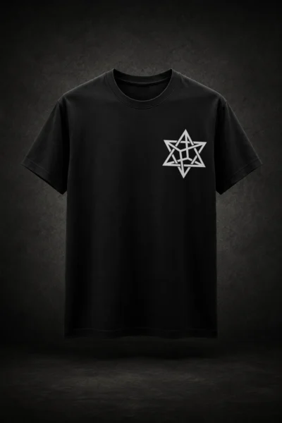 Camiseta preta com estampa da Merkabah Geometria Sagrada