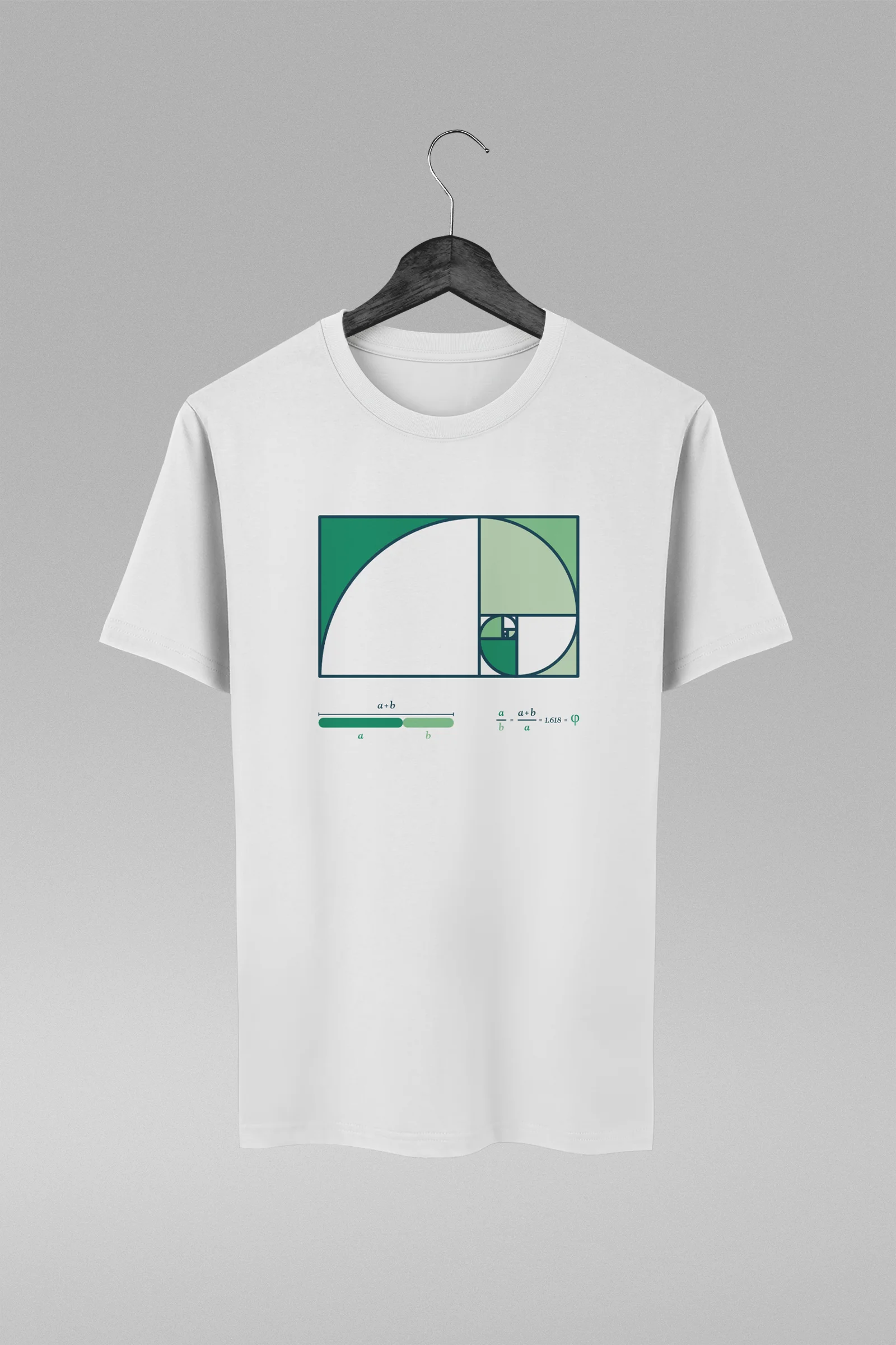 Camiseta branca com estampa da Proporção Áurea Geometria Sagrada