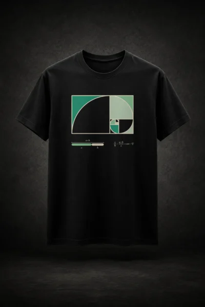 Camiseta preta com estampa da Proporção Áurea Geometria Sagrada