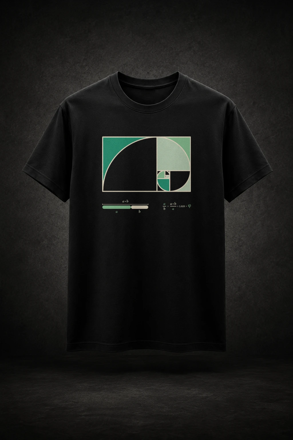 Camiseta preta com estampa da Proporção Áurea Geometria Sagrada