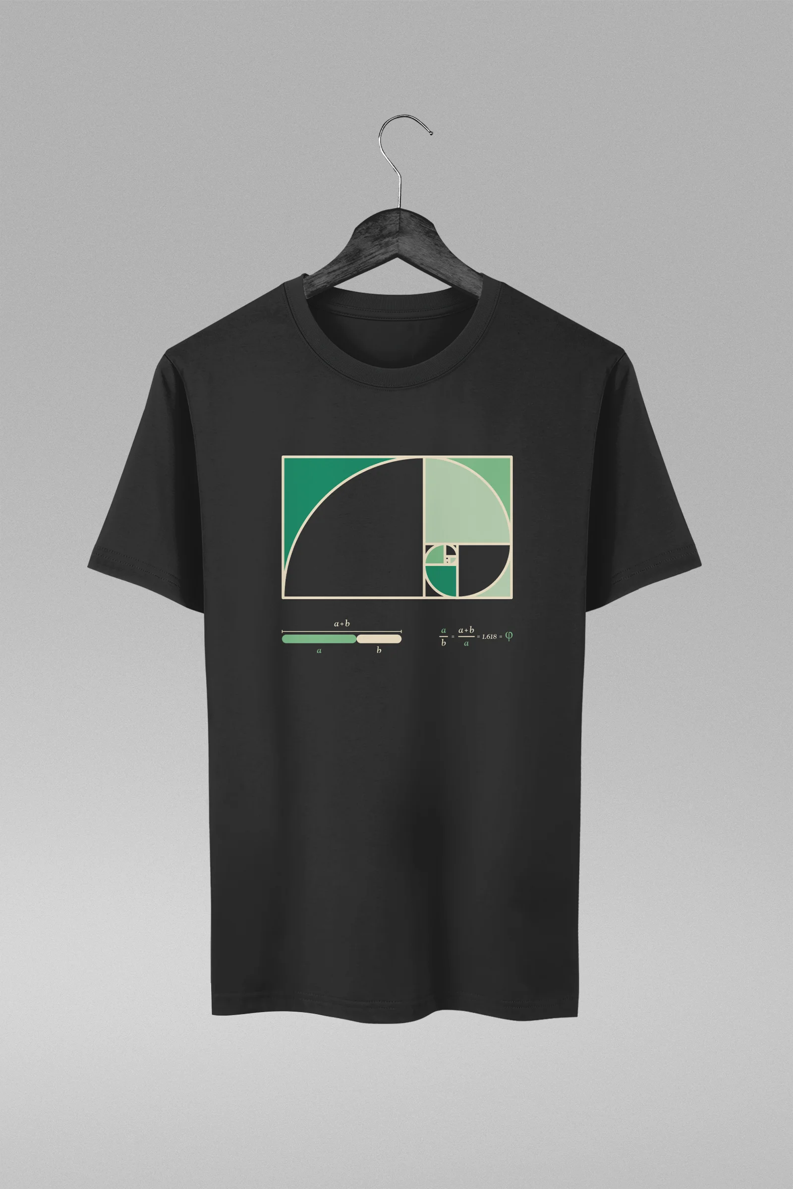 Camiseta preta com estampa da Proporção Áurea Geometria Sagrada