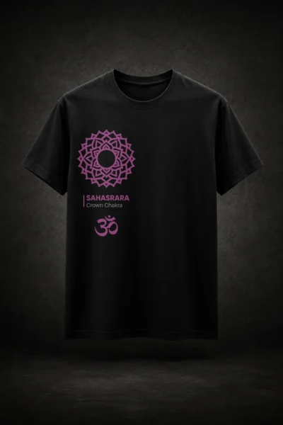 Camiseta preta com estampa de chakra inspirada em espiritualidade