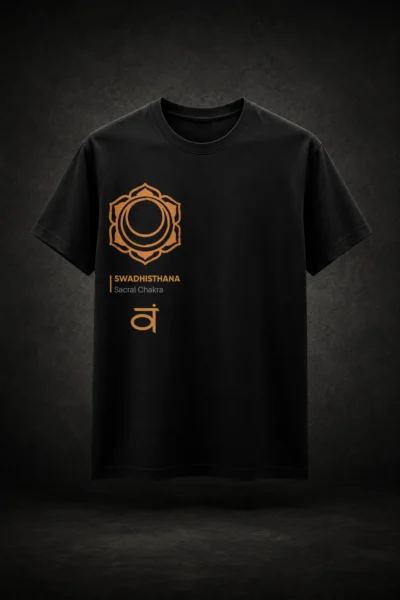 Camiseta preta com estampa de chakra inspirada em espiritualidade