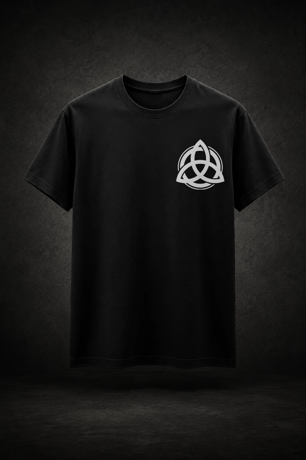 Camiseta preta com estampa da Trindade Geometria Sagrada