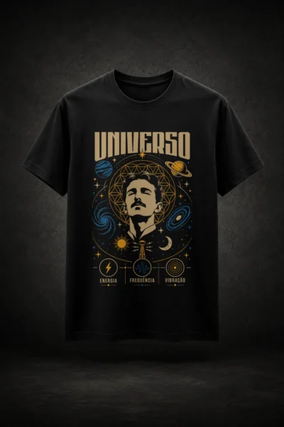 Camiseta preta com estampa Nikola tesla