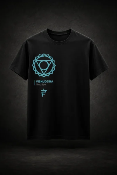 Camiseta preta com estampa de chakra inspirada em espiritualidade