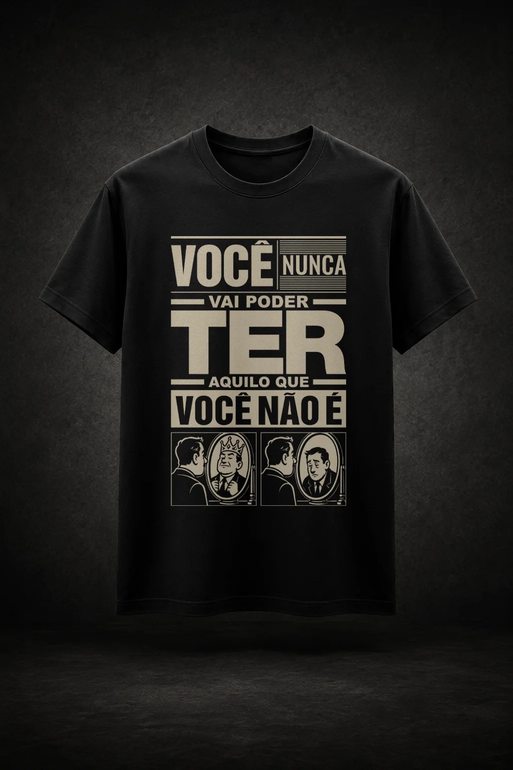 Camiseta preta com estampa tipográfica sobre a ser antes de ter - versão masculina